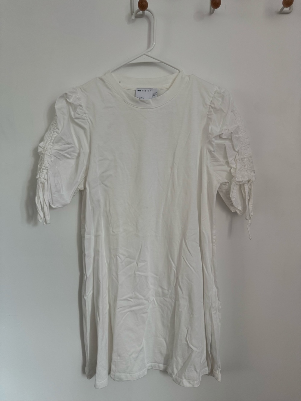 White Ruched Sleeve Tee Dress